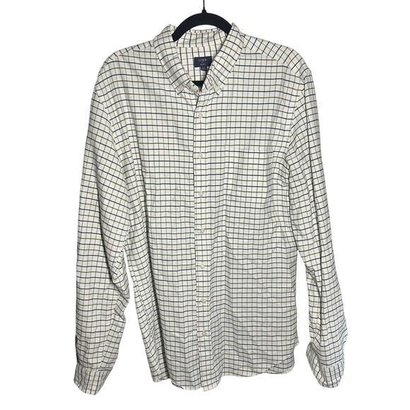J. Crew Men's Oxford Button Down Shirt White Green Blue Plaid Size Large Tall - Picture 1 of 7
